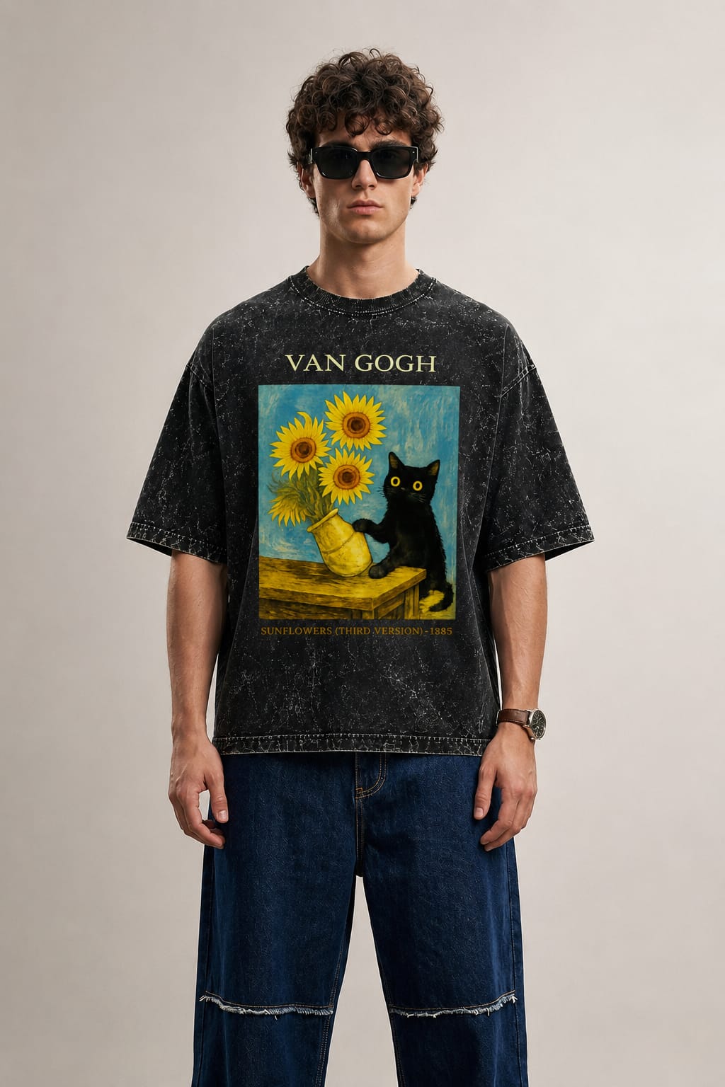 Van Gogh-Acid Washed Oversized Tee
