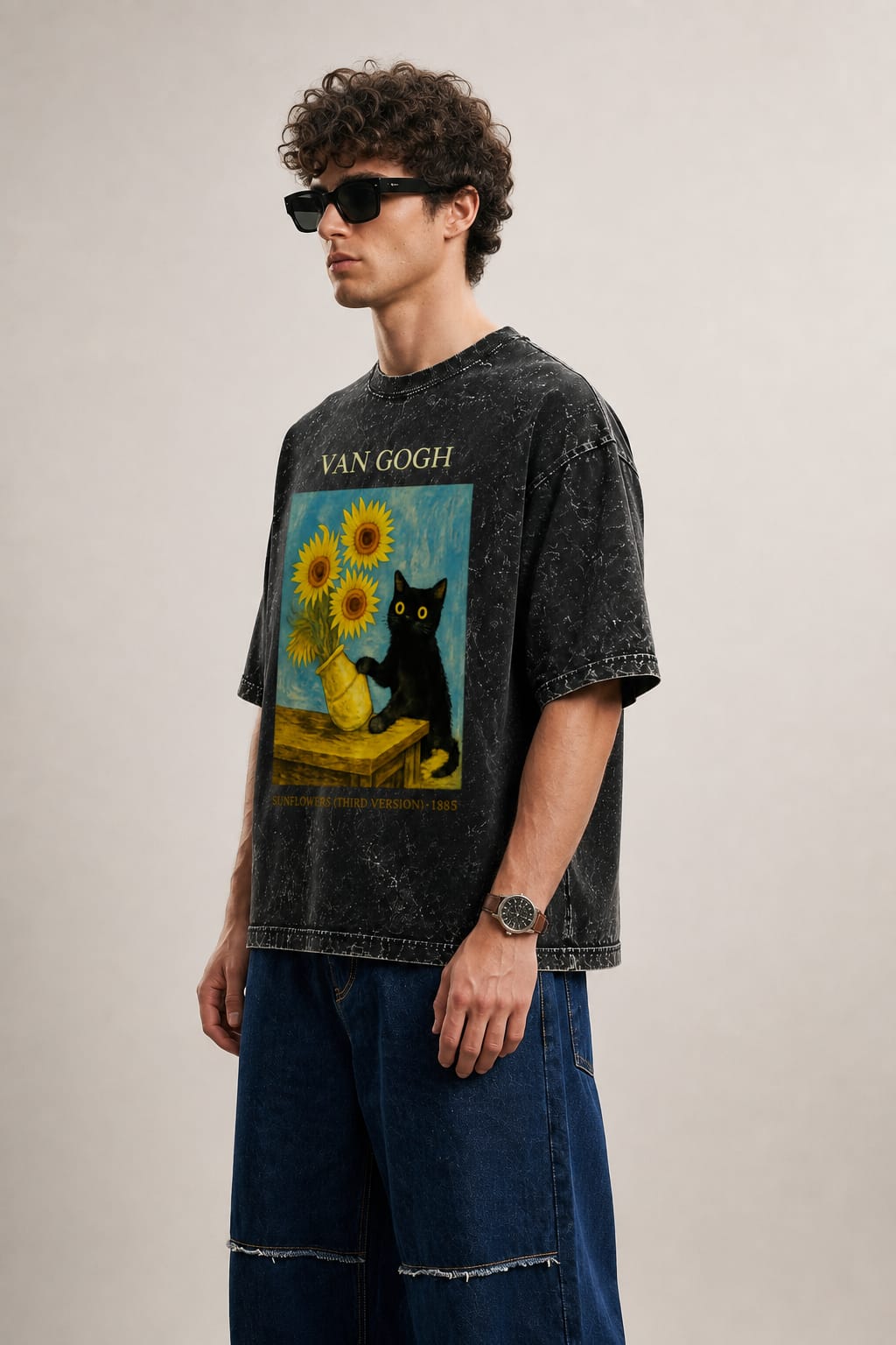 Van Gogh-Acid Washed Oversized Tee