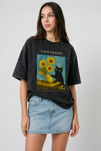 Van Gogh-Acid Washed Oversized Tee