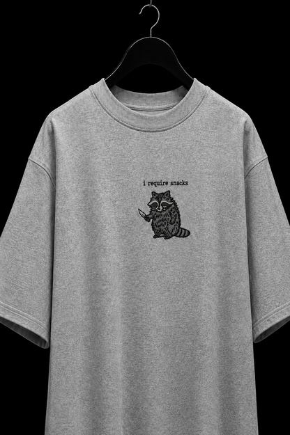 I require snack- Embroidered Oversized tee