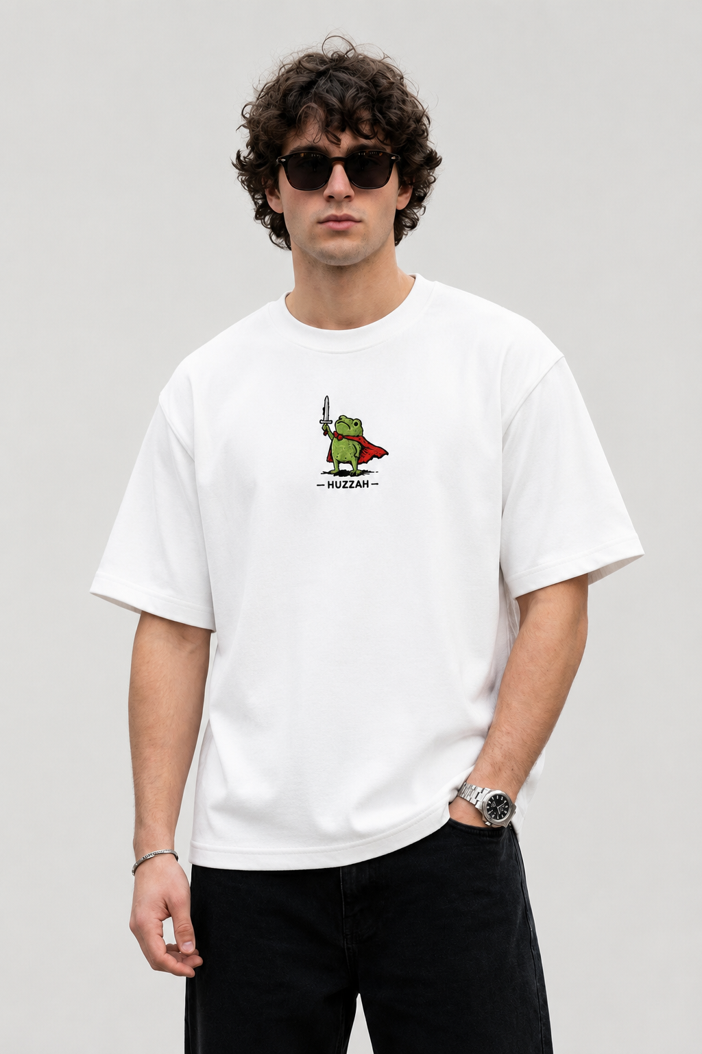 Huzzah- Embroidered Oversized Tee
