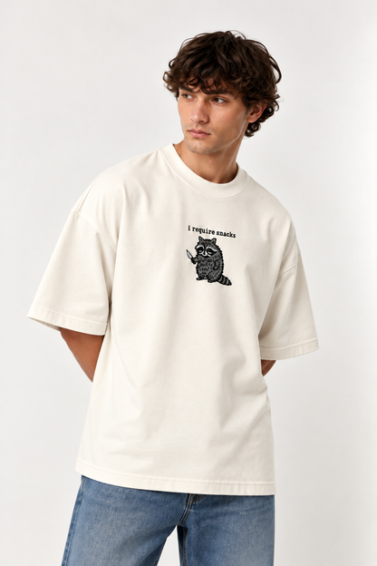 I require snack- Embroidered Oversized tee