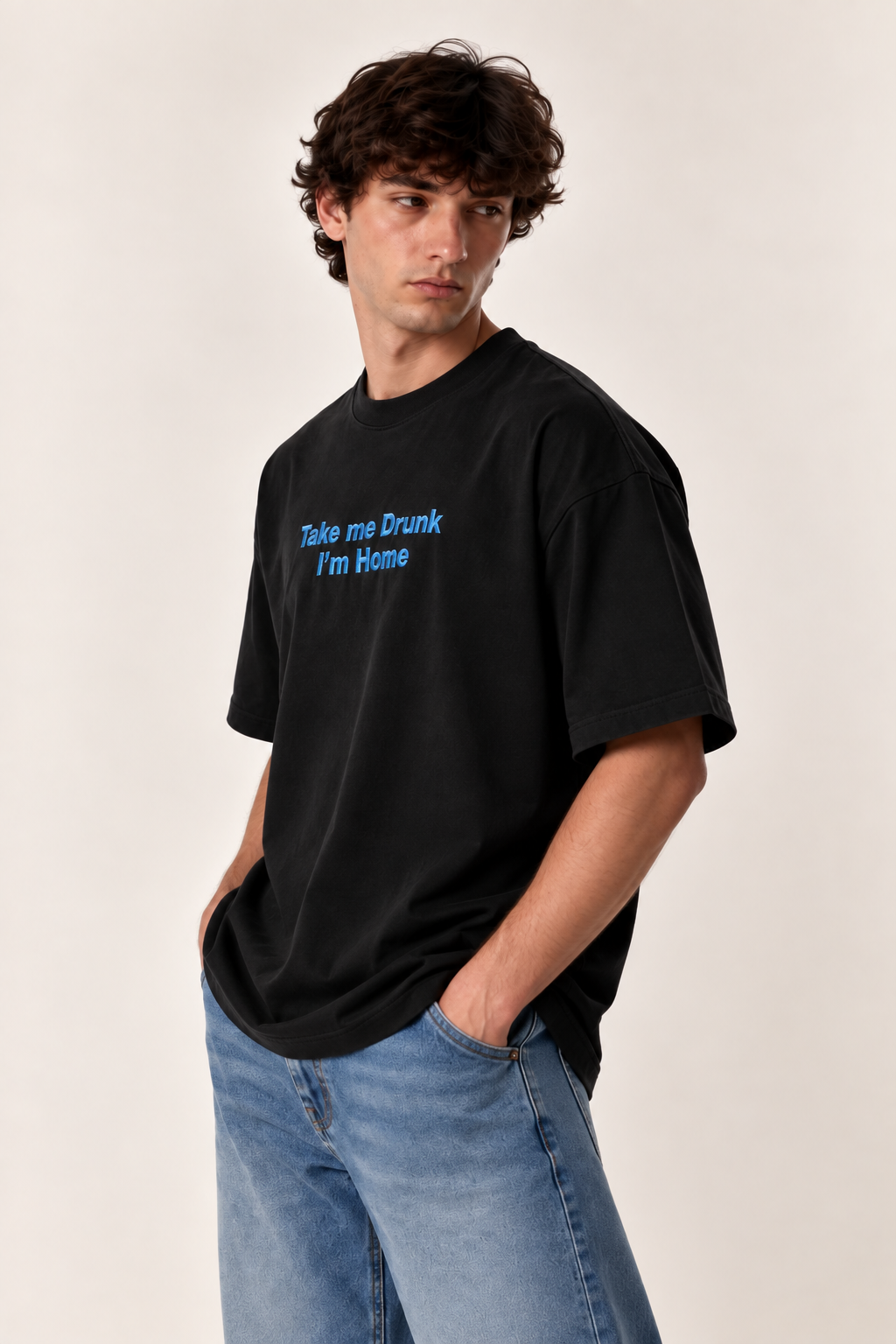 Drunk & Home Embroidered Oversized Tee