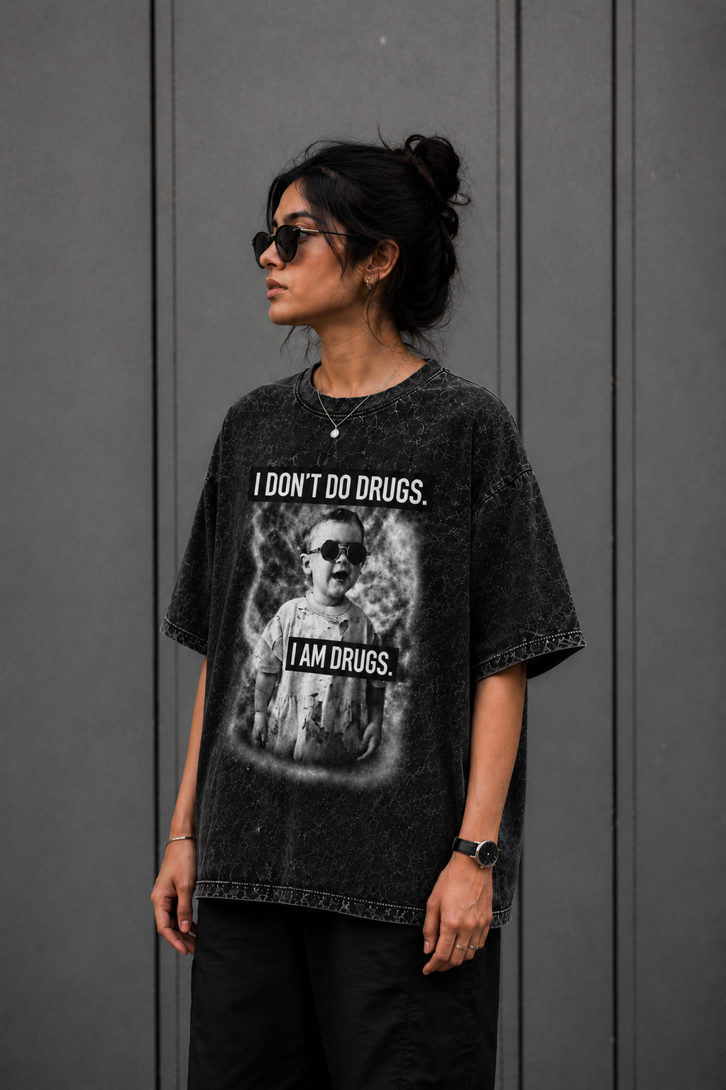 I Don't Do Drugs Oversized Acid Wash Tee