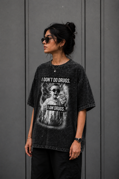 I Don't Do Drugs Oversized Acid Wash Tee