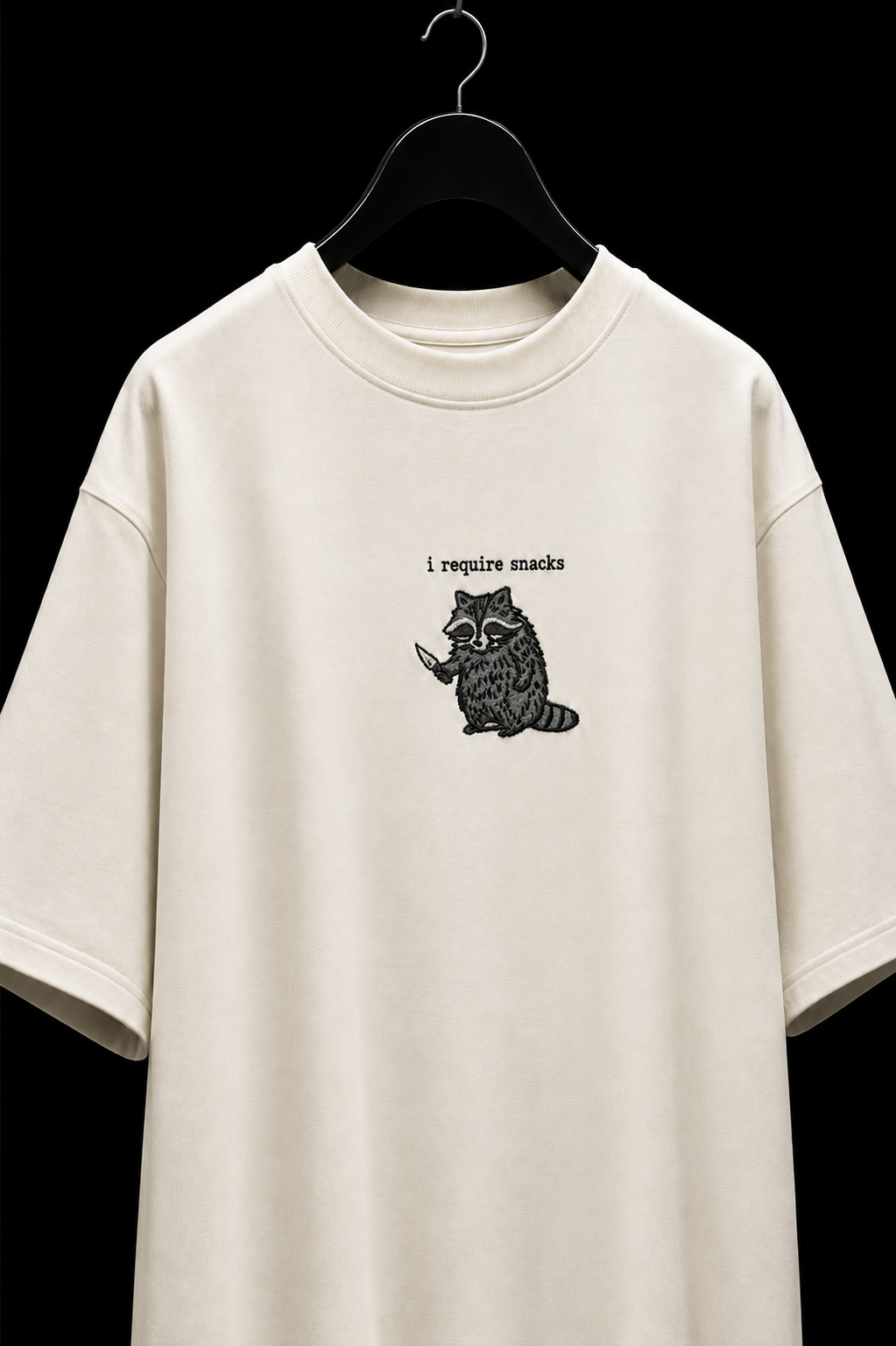 I require snack- Embroidered Oversized tee