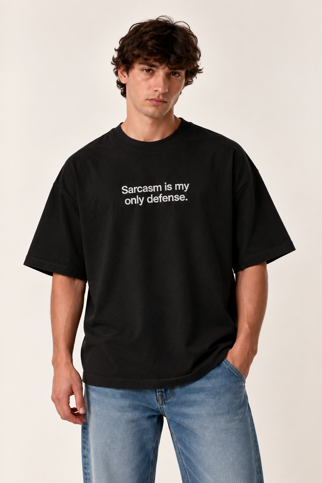 Sarcasm- Embroidered Oversized Tee