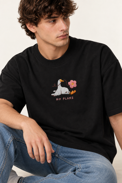 No Plans-Embroidered Oversized Tee