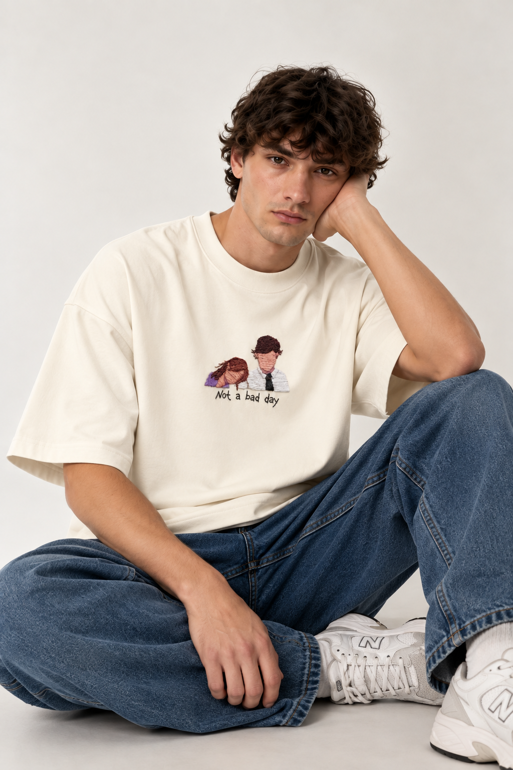 Jim & Pam Embroidered Oversized Tee