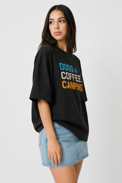 Dog, Coffee & Camping-Oversized Tee