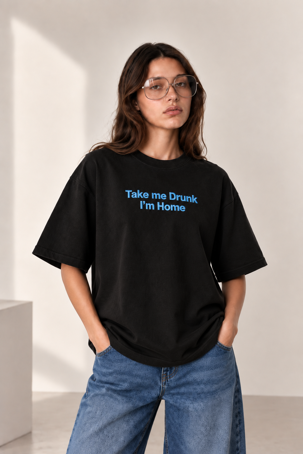 Drunk & Home Embroidered Oversized Tee