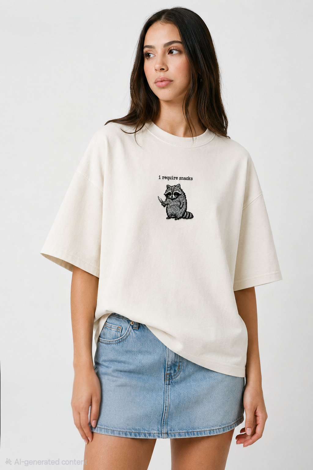 I require snack- Embroidered Oversized tee