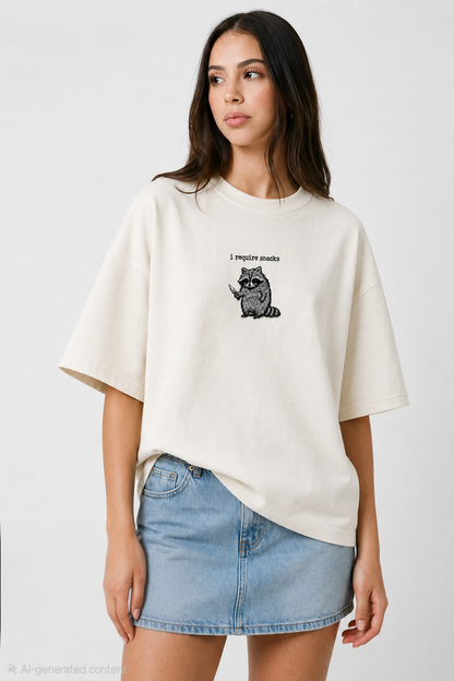 I require snack- Embroidered Oversized tee