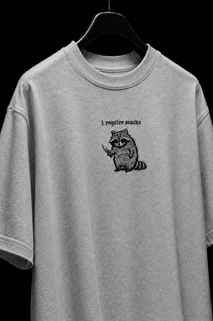 I require snack- Embroidery Oversized tee