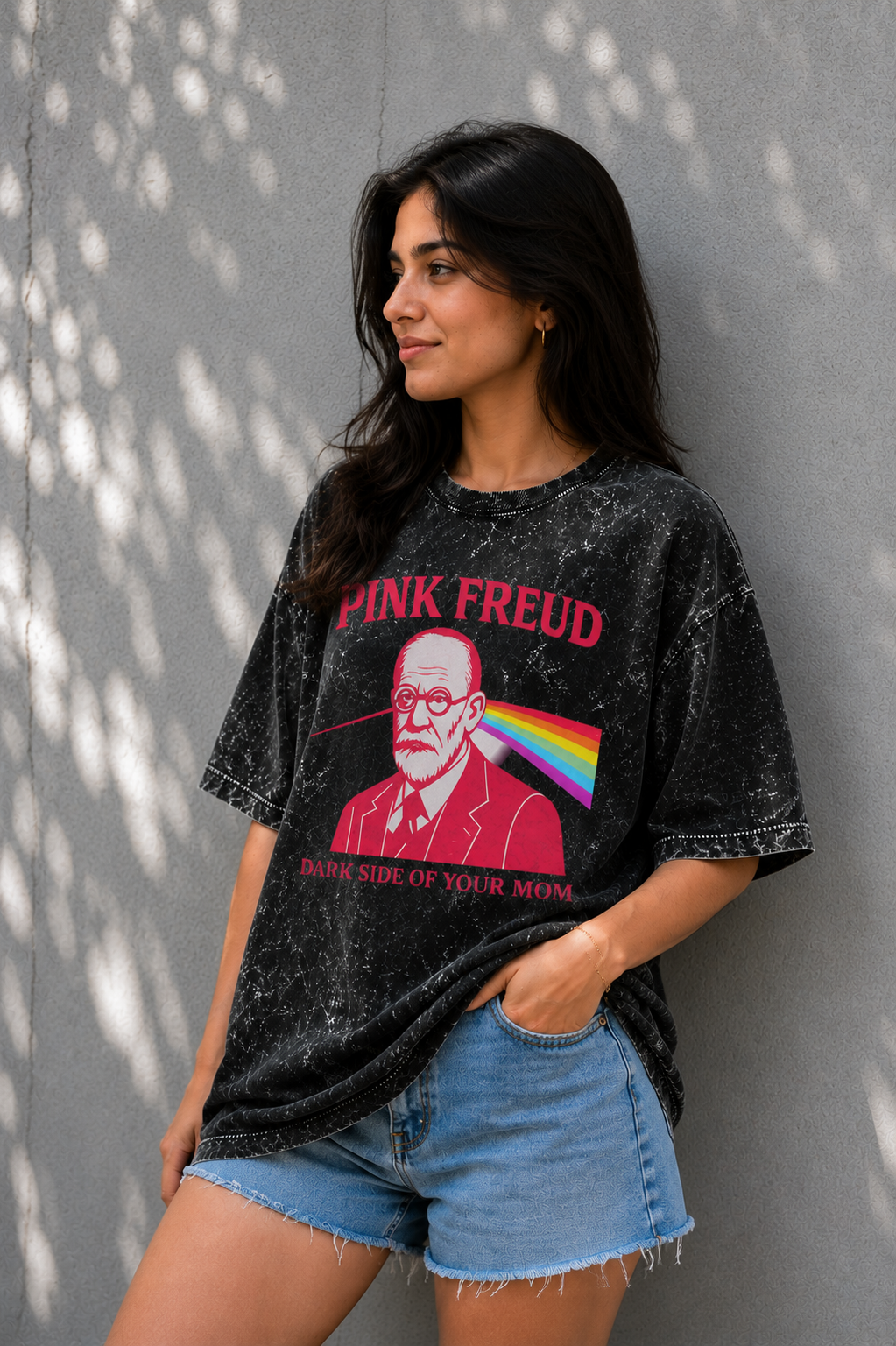 Pink Freud Oversized Acid Wash Tee