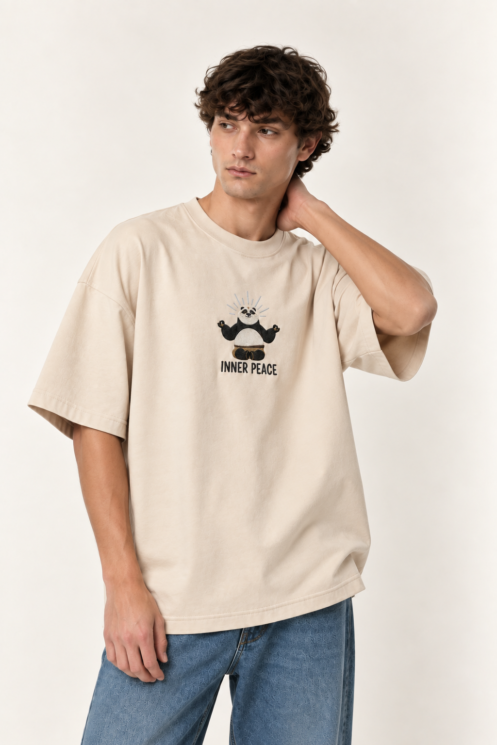 Inner Peace Panda Oversized Embroidered Tee