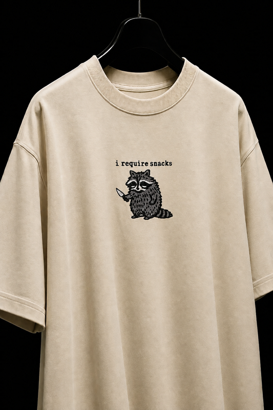 I require snack- Embroidered Oversized tee