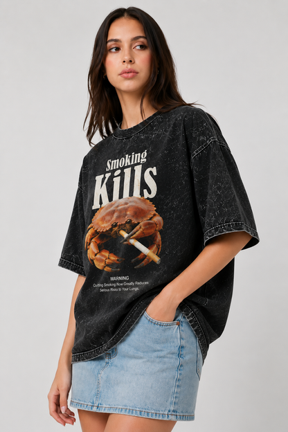 Retro Smoking kills Acid Washed Tee