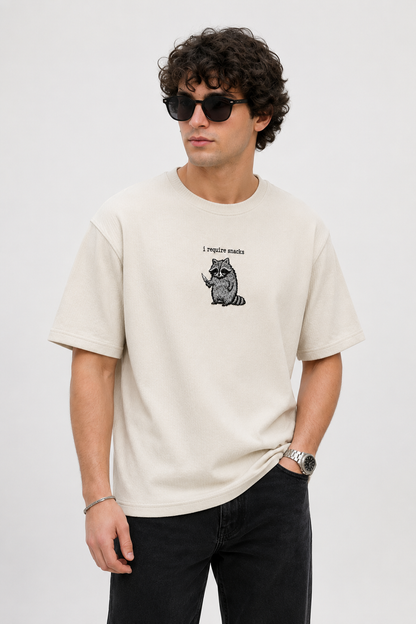 I require snack- Embroidered Oversized tee