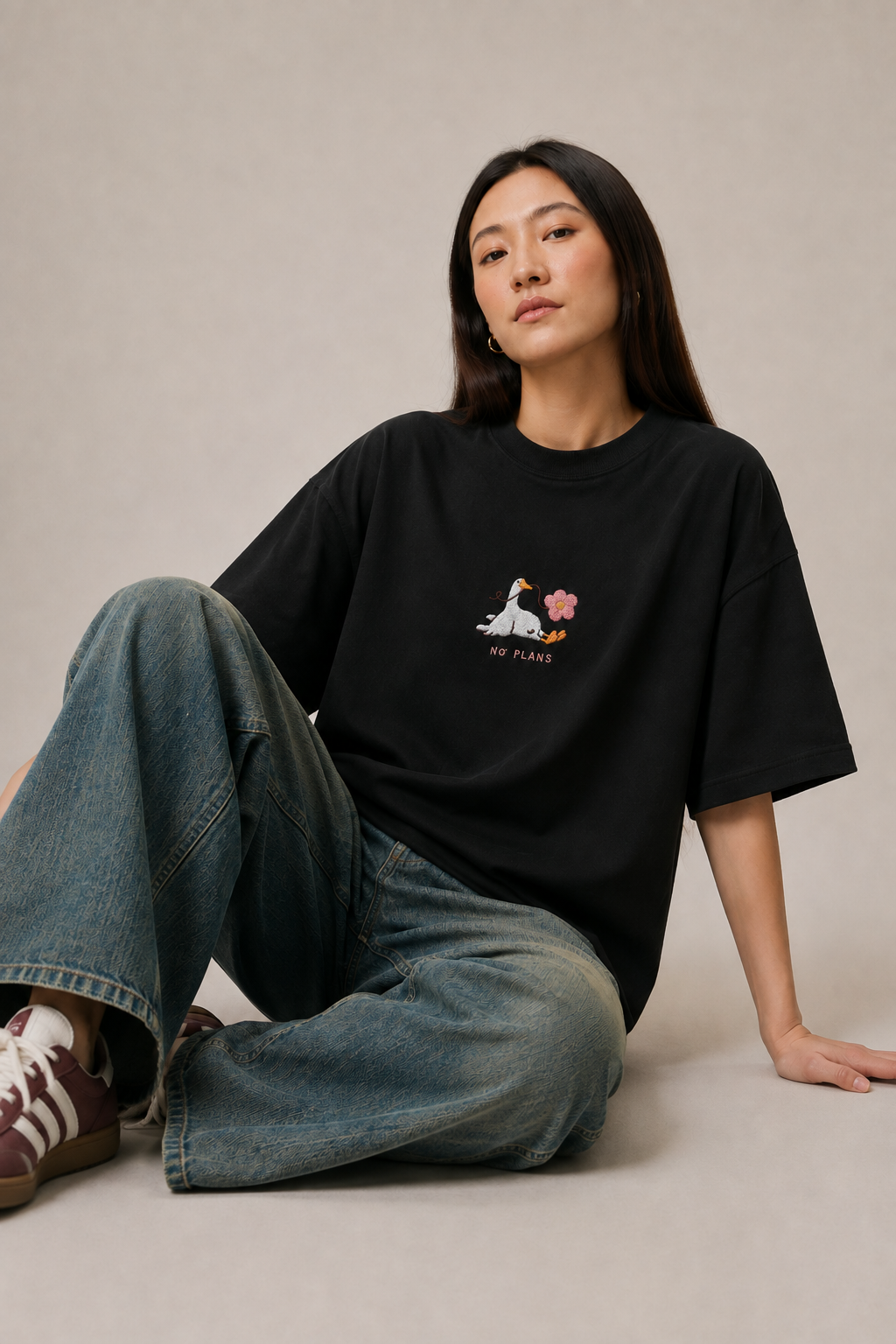 No Plans-Embroidered Oversized Tee
