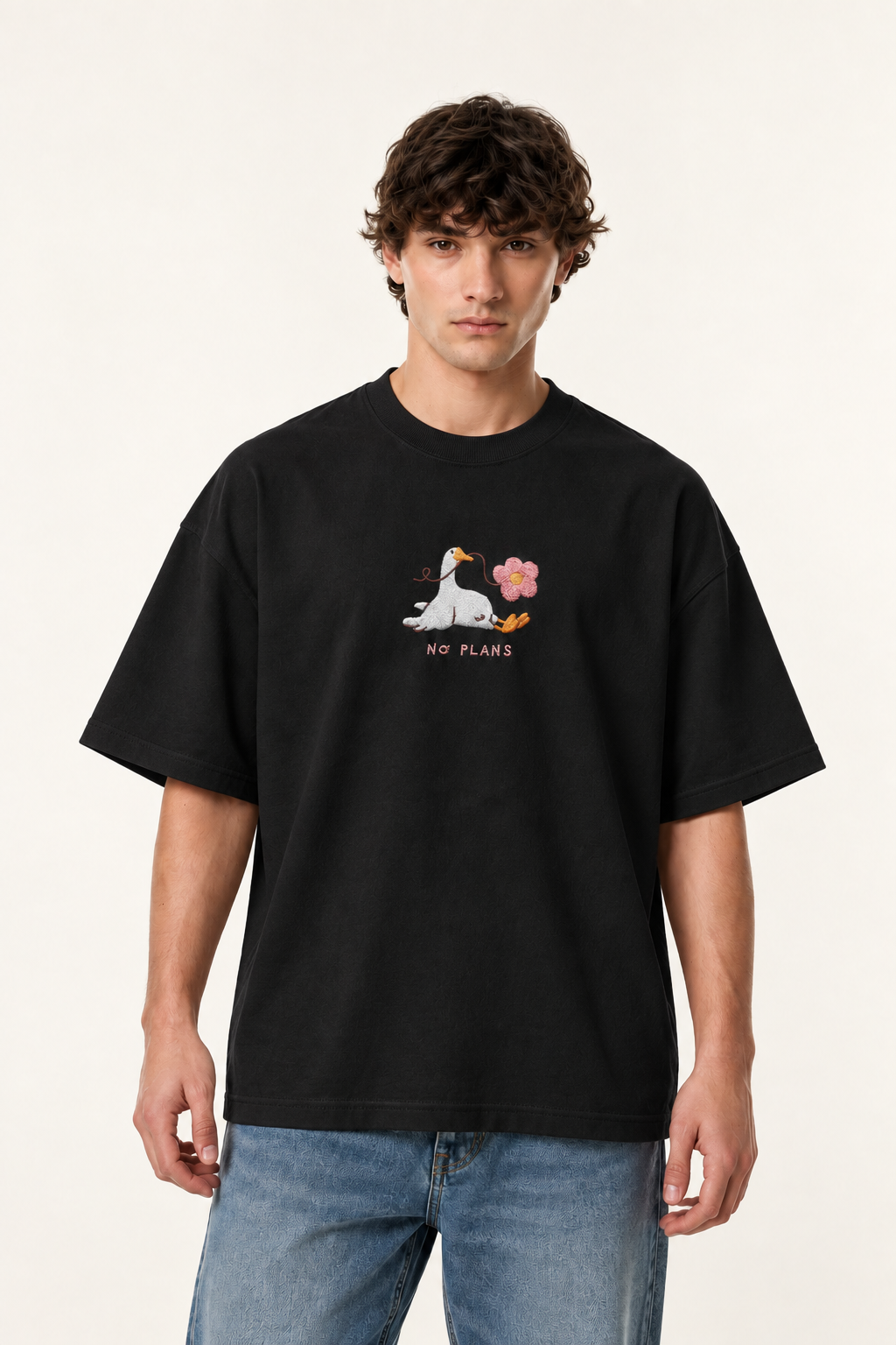 No Plans-Embroidered Oversized Tee