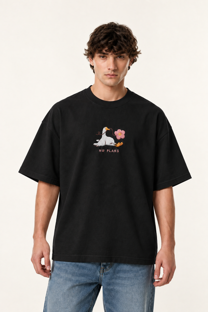 No Plans-Embroidered Oversized Tee