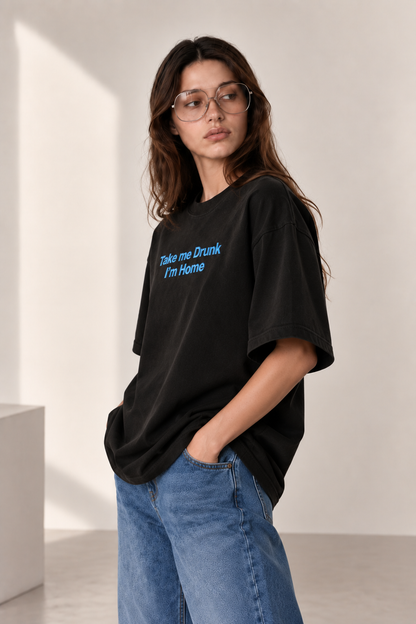 Drunk & Home Embroidered Oversized Tee