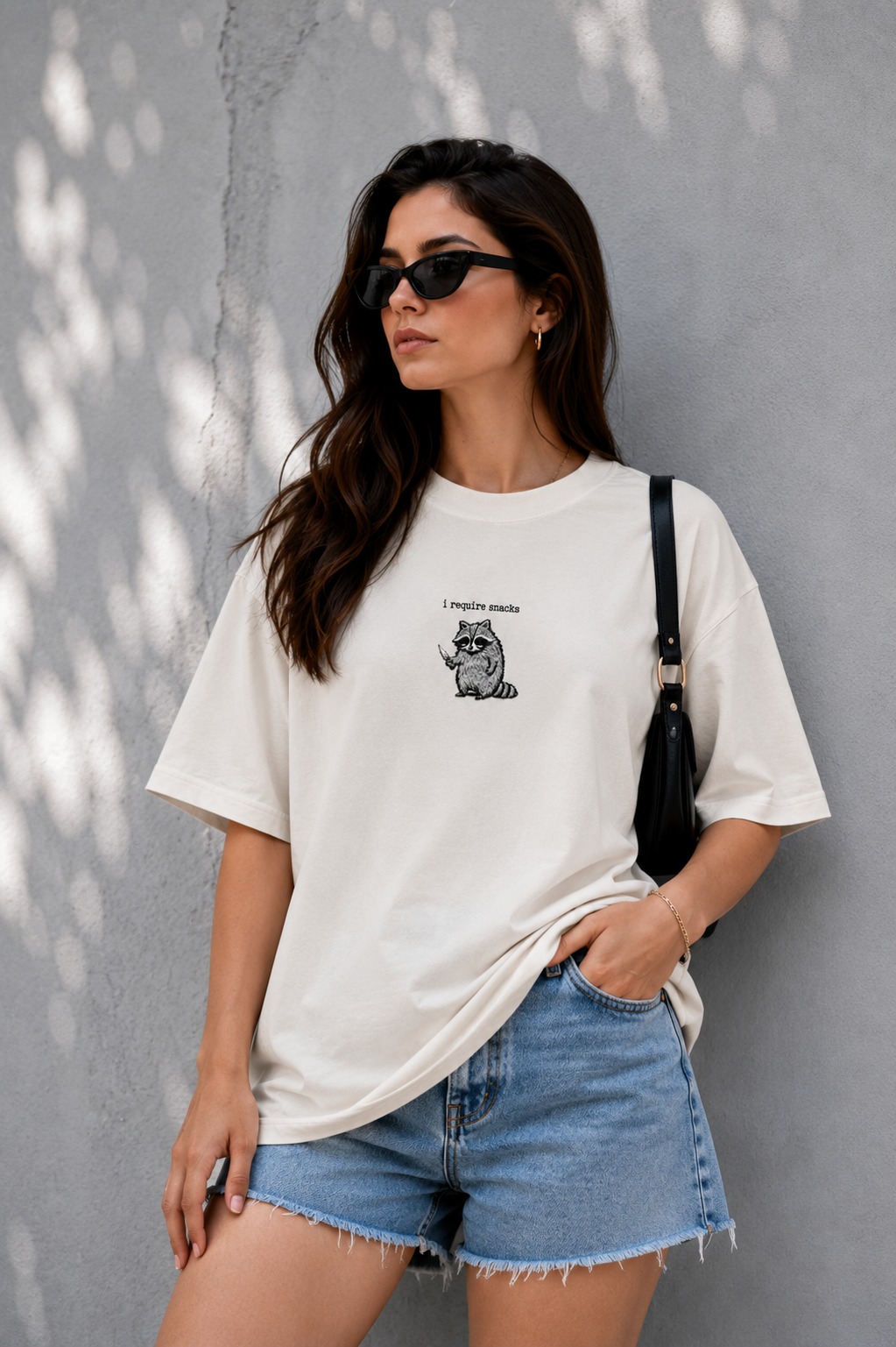 I require snack- Embroidery Oversized tee