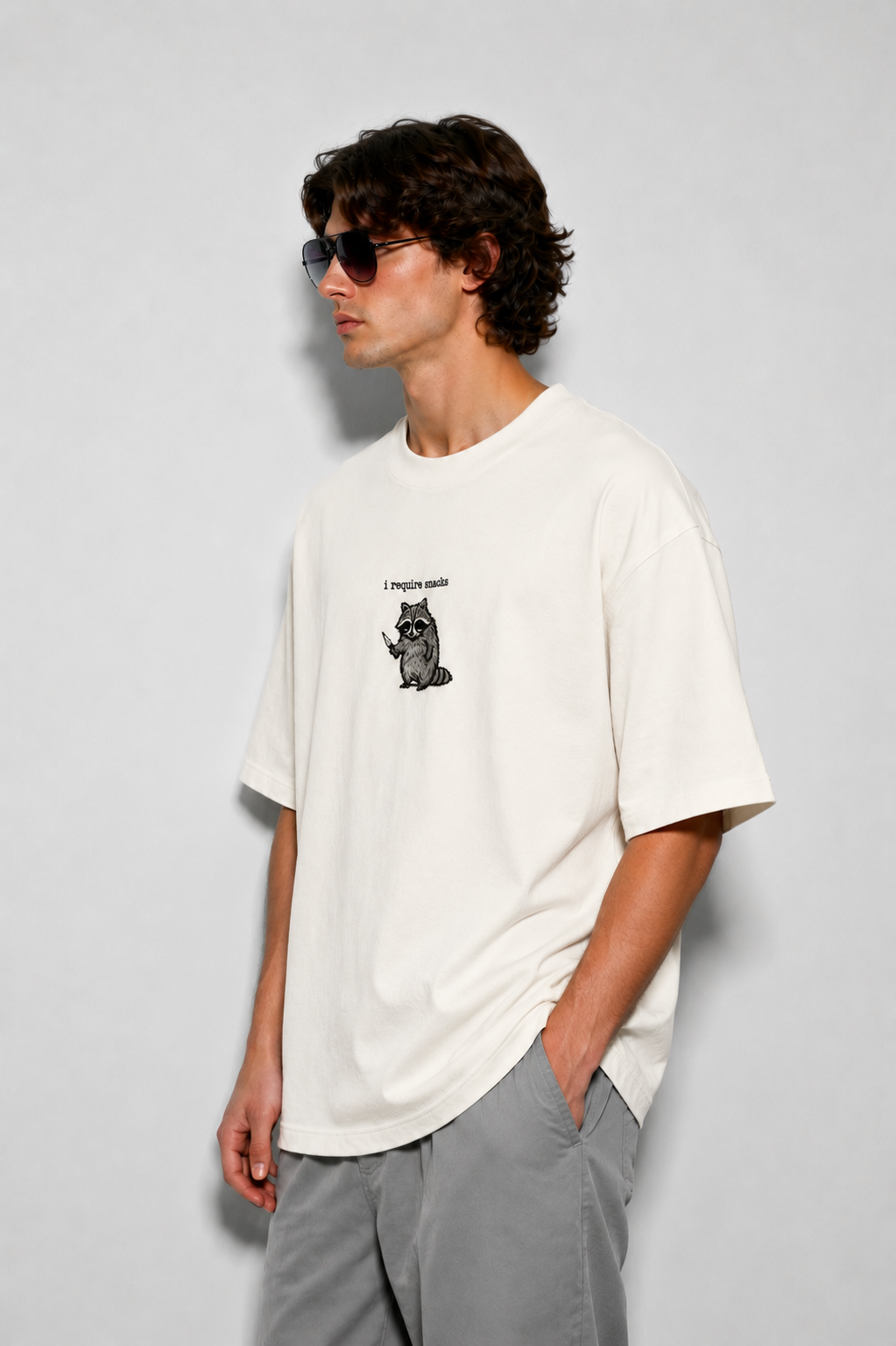 I require snack- Embroidery Oversized tee