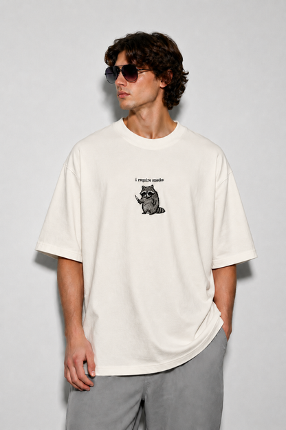 I require snack- Embroidery Oversized tee