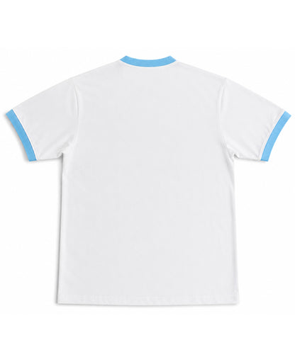 White & Sky Blue Ringer tee Back Design