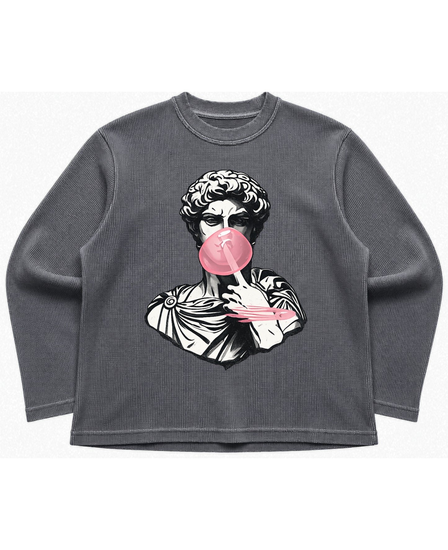Acidwash waffle knit oversized full-sleeve Front Design