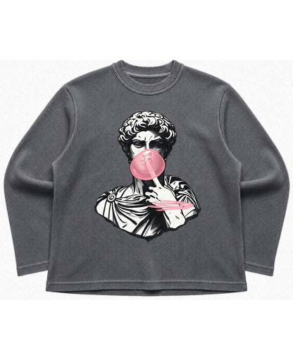 Acidwash waffle knit oversized full-sleeve Front Design