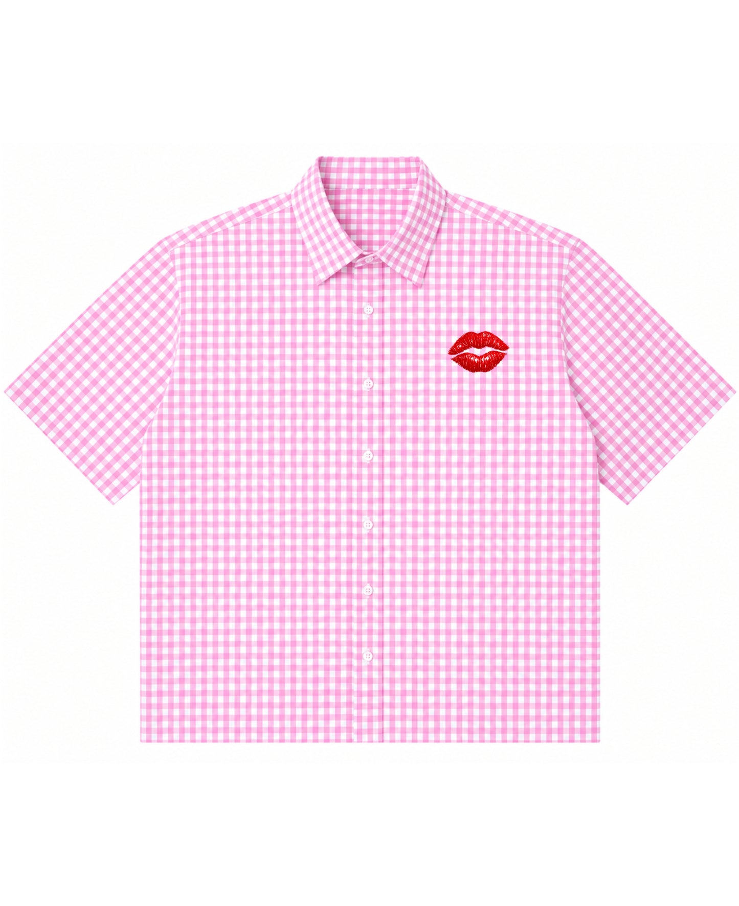 Pink Gingham Oxford Boxy Shirt Front Design
