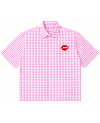 Pink Gingham Oxford Boxy Shirt Front Design