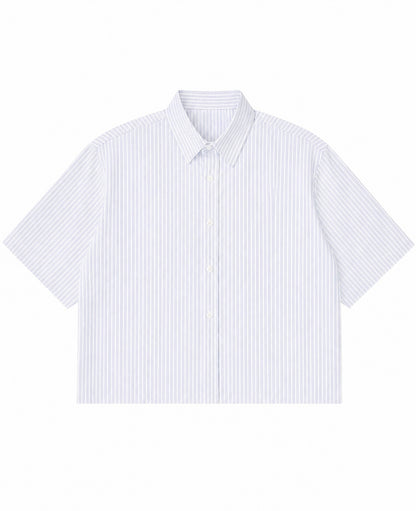 Blue Striped Oxford Boxy Shirt Front Design