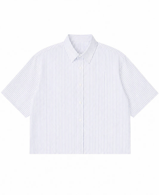 Blue Striped Oxford Boxy Shirt Front Design