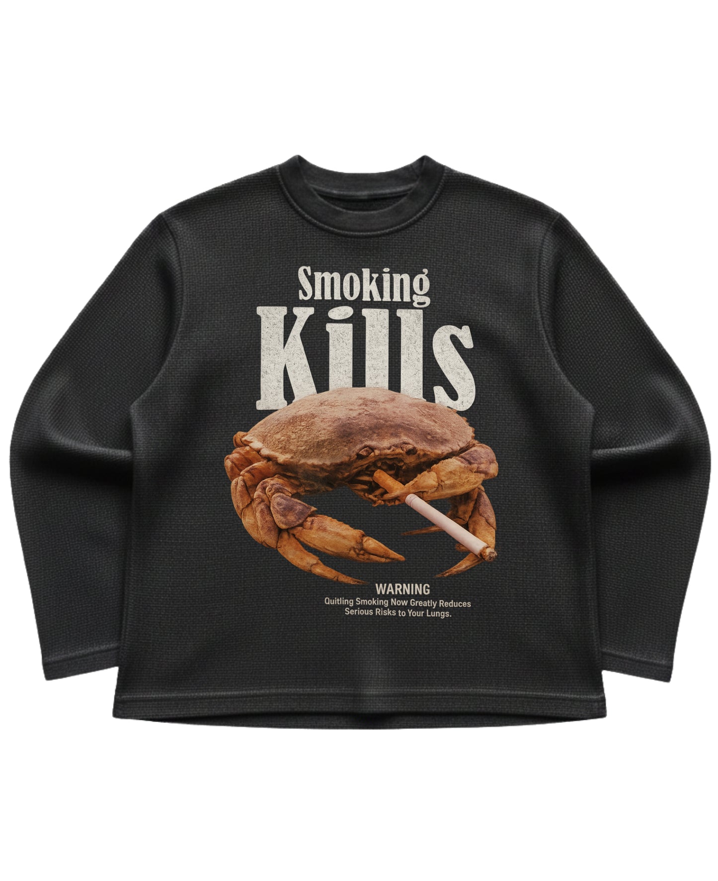 Black waffle knit oversized full-sleeve Front Design