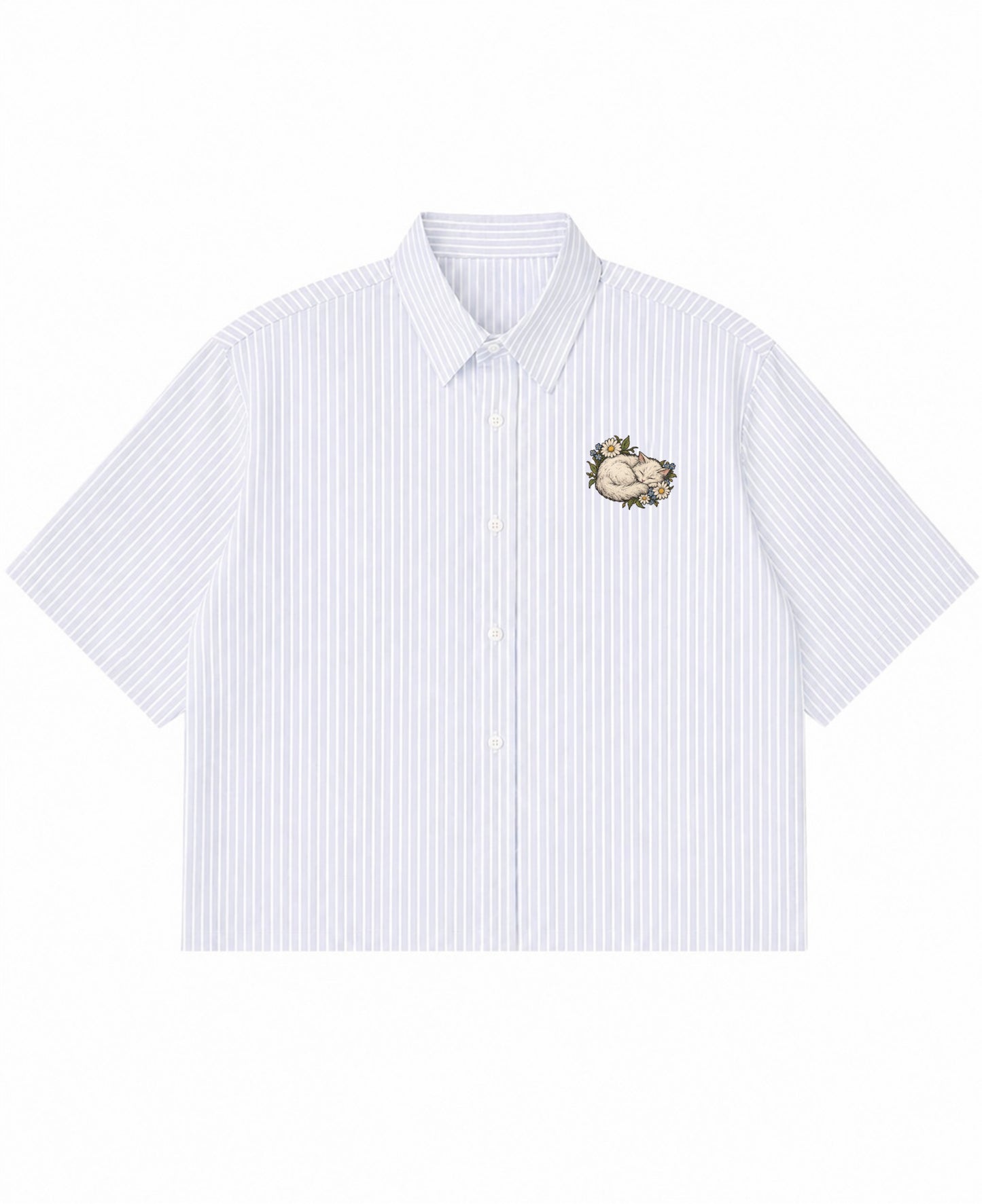 Blue Striped Oxford Boxy Shirt Front Design