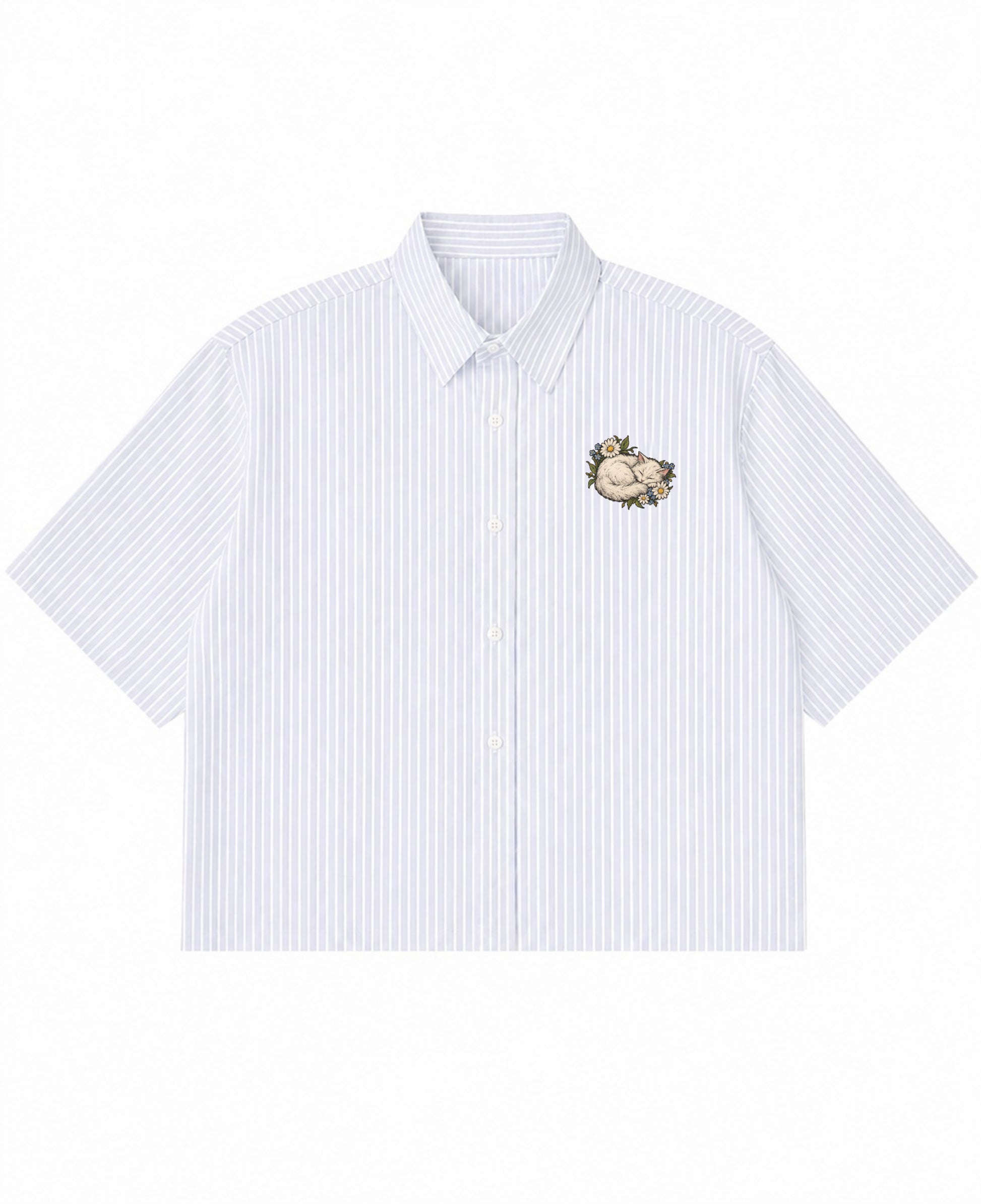 Blue Striped Oxford Boxy Shirt Front Design