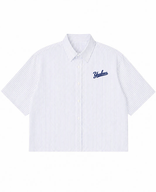 Blue Striped Oxford Boxy Shirt Front Design