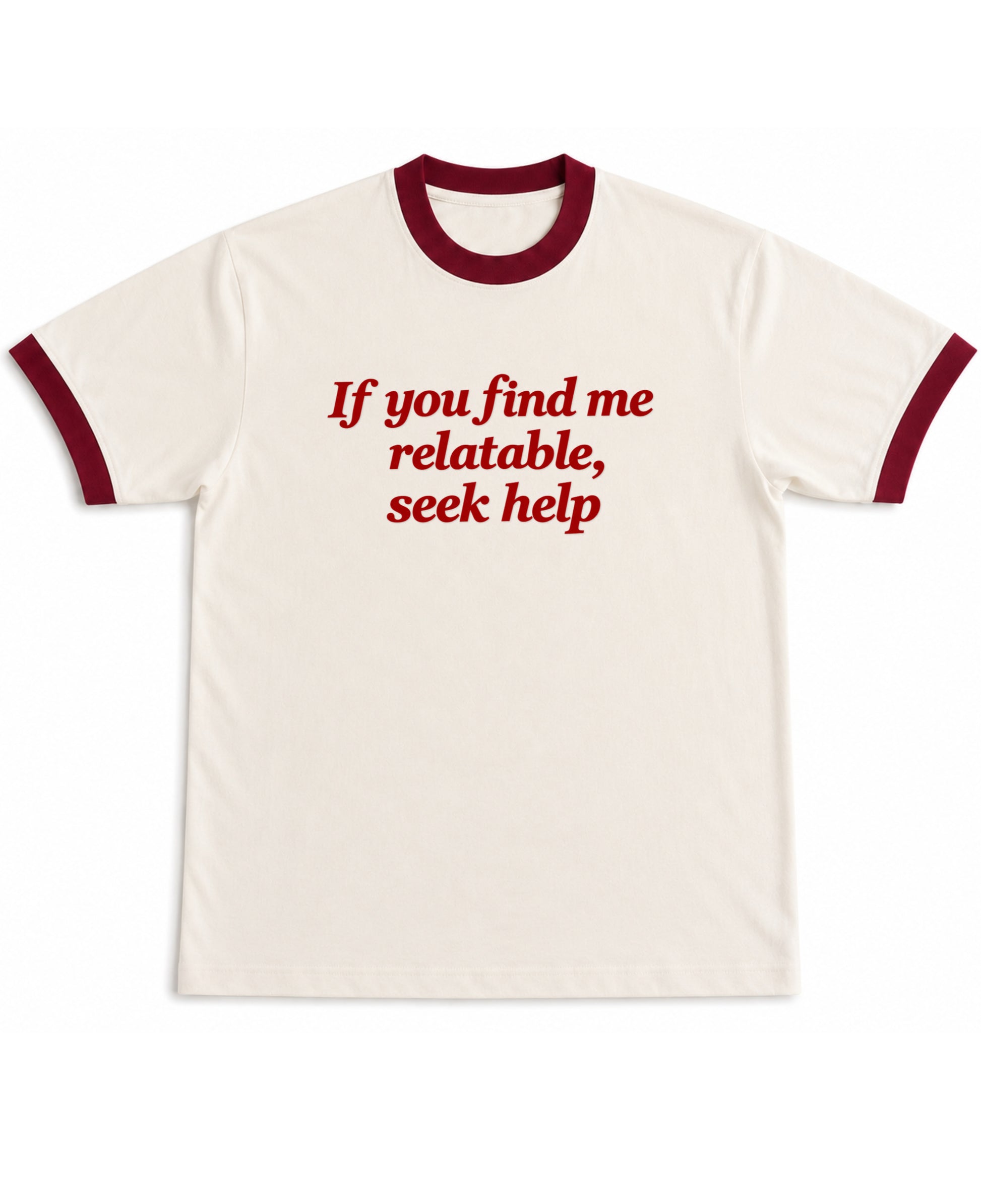 Off White & Maroon Ringer tee Front Design